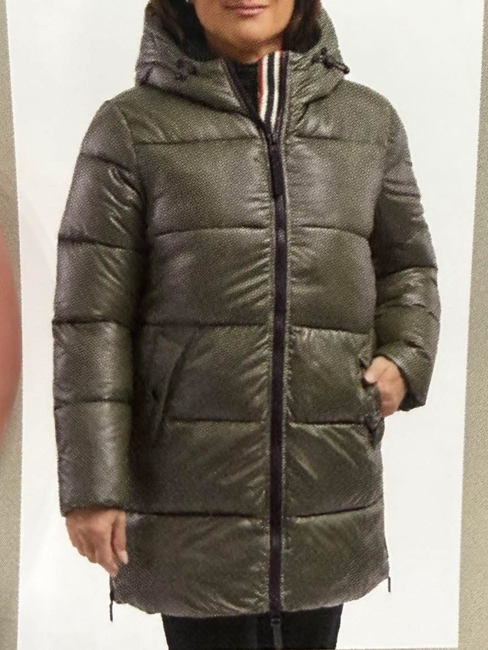 HUNTER- Women's Olive Green Puffer Coat with Hood, mid length